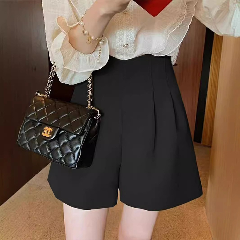 Plus Size Suit Shorts for Women Spring & Fall A-Line Fat mm High-Waisted Black Wide-Leg Pants Slimming Look Belly-Covering Casual Pants Cargo Pants
