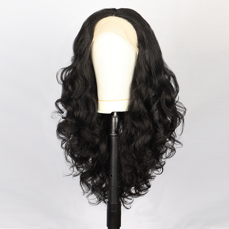 Cross-border European and American women's wig front lace wig yaki black medium fluffy long curly hair chemical fiber full head wigs