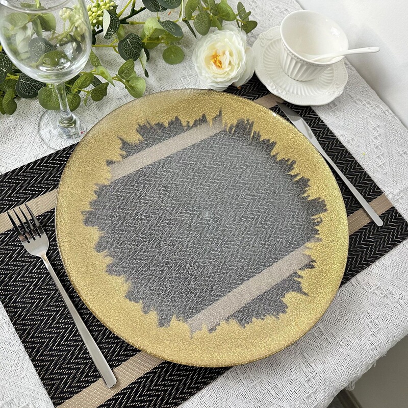 Foreign Trade Factory Wedding Party Christmas Decoration Plate Transparent Plastic Plate Gold Foil Bead Plate Ps Charger Plate