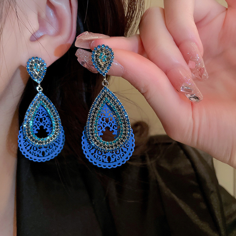 Exaggerated Tassel Copper Plating Artificial Rhinestones Earrings 1 Pair