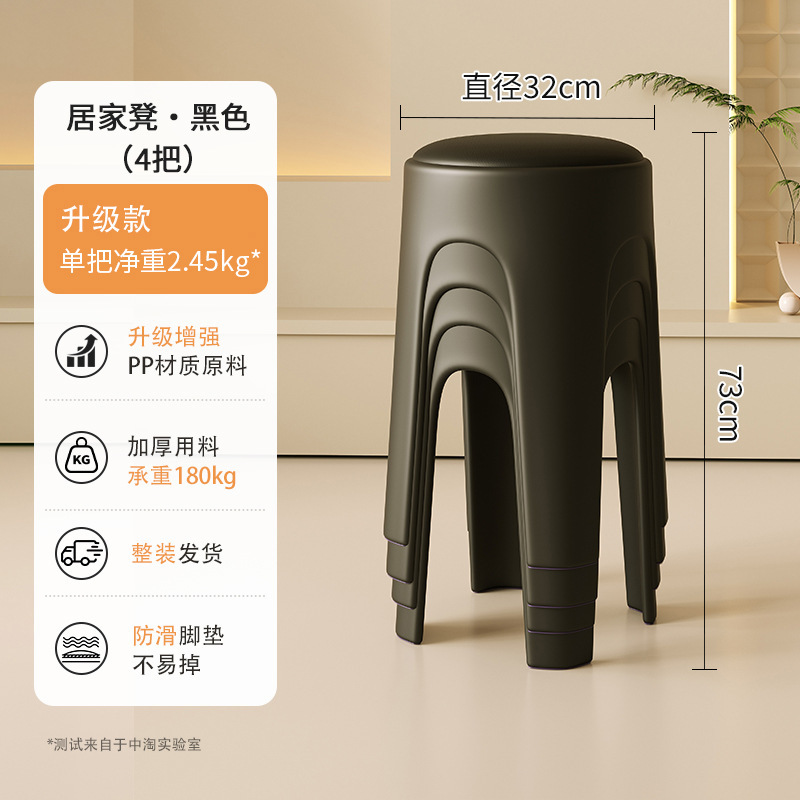 Los taburetes de plástico se pueden apilar para el hogar, taburetes redondos de crema de lujo ligero, mesa y silla de comedor de sala de estar, sillas de repuesto resistentes y duraderas