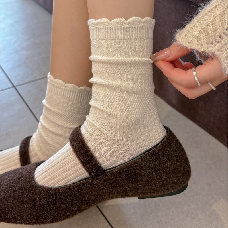 Maillard retro lace seamless socks for women, autumn and winter versatile cotton striped Miu-style Korean straight stacked socks Maillard retro lace seamless socks for women, autumn and winter versatile cotton striped Miu-style Korean straight stacked socks