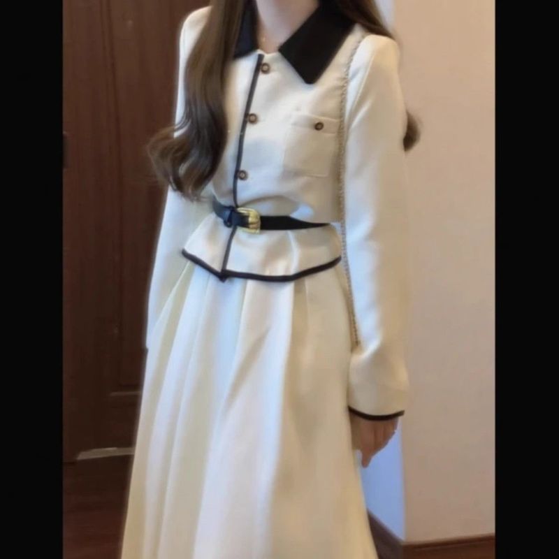 温柔风盐系穿搭半身裙外套女秋冬季新款法式感连衣裙两件套女|undefined