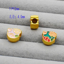 DIY饰品荷花锦鲤金鱼大孔隔珠手链钥匙扣旗袍压襟纽扣哑金配件