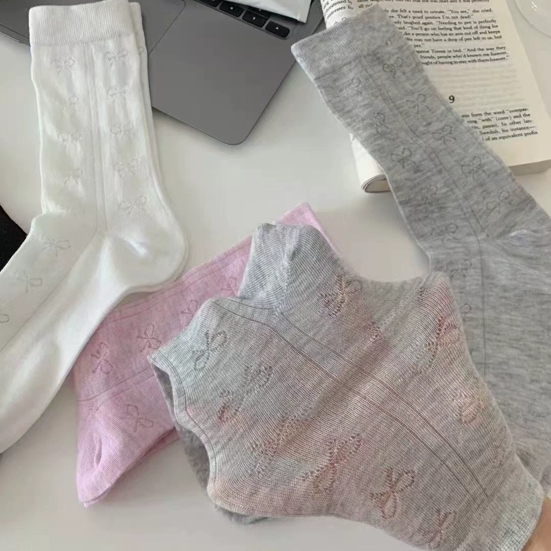 Tide, summer thin socks with bow, universal Japanese high boots