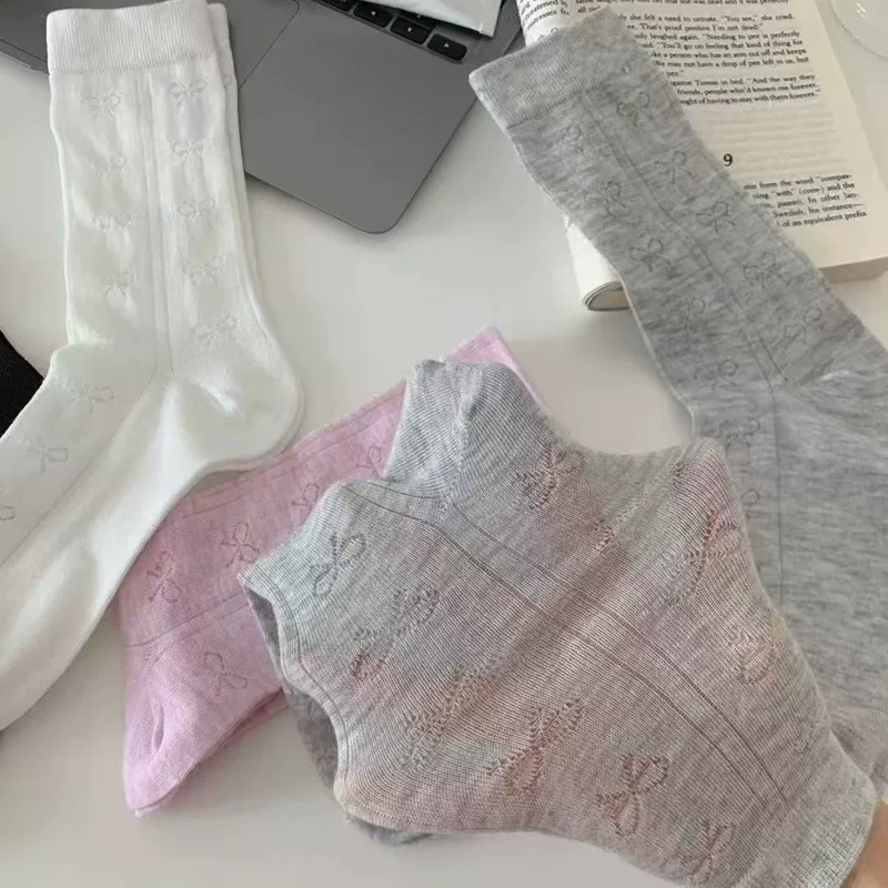 Tide, summer thin socks with bow, universal Japanese high boots