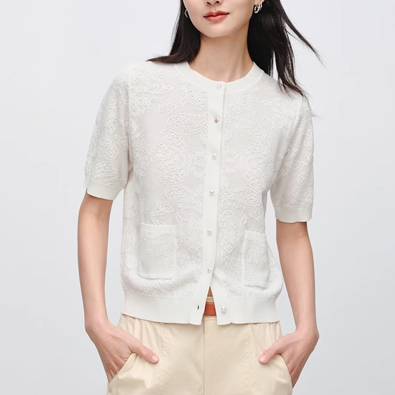 New Textured Jacquard Short-Sleeved Knitted Cardigan Jacket 2026 Summer New Loose-Fitting Top Jacket New Textured Jacquard Short-Sleeved Knitted Cardigan Jacket 2026 Summer New Loose-Fitting Top Jacket