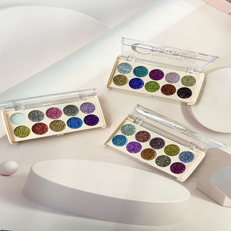 Nuevo Comercio exterior transfronterizo 10 color redondo en forma de corazón brillo fino pieza brillante Placa de sombra de ojos maquillaje sombra de ojos al por mayor