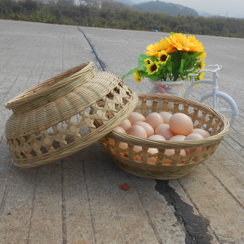 厂价销售竹质工艺品圆形簸箕水果篮收纳竹筐鸡蛋家用农家田园风范