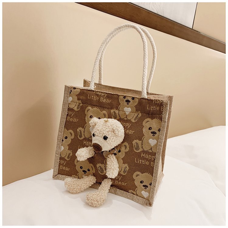 Portable lunch box, canvas bag 2021 new Korean version Instagram college student class bear tote bag undefined