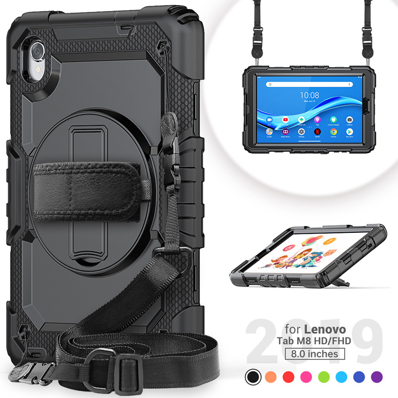 适用联想Tab M8 8505F硅胶PC旋转支架防摔平板套手带背带保护壳