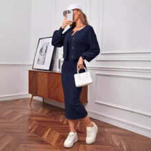 2025欧美跨境亚马逊TEMU秋季新款舒适休闲坑条连衣裙两件套时尚