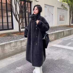 Winter High Collar Imitation Mink Fur Lined Fur Coat Loose plus size Double-breasted Plush Coat