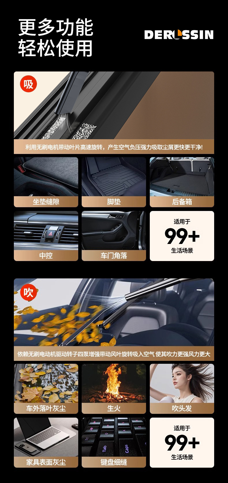 Car Vacuum Cleaner with High Suction Power, Super Dust Removal and Mite Removal, Multi-Functional Wireless Portable Car Home Dual-Purpose Low-Noise Dust Cleaning