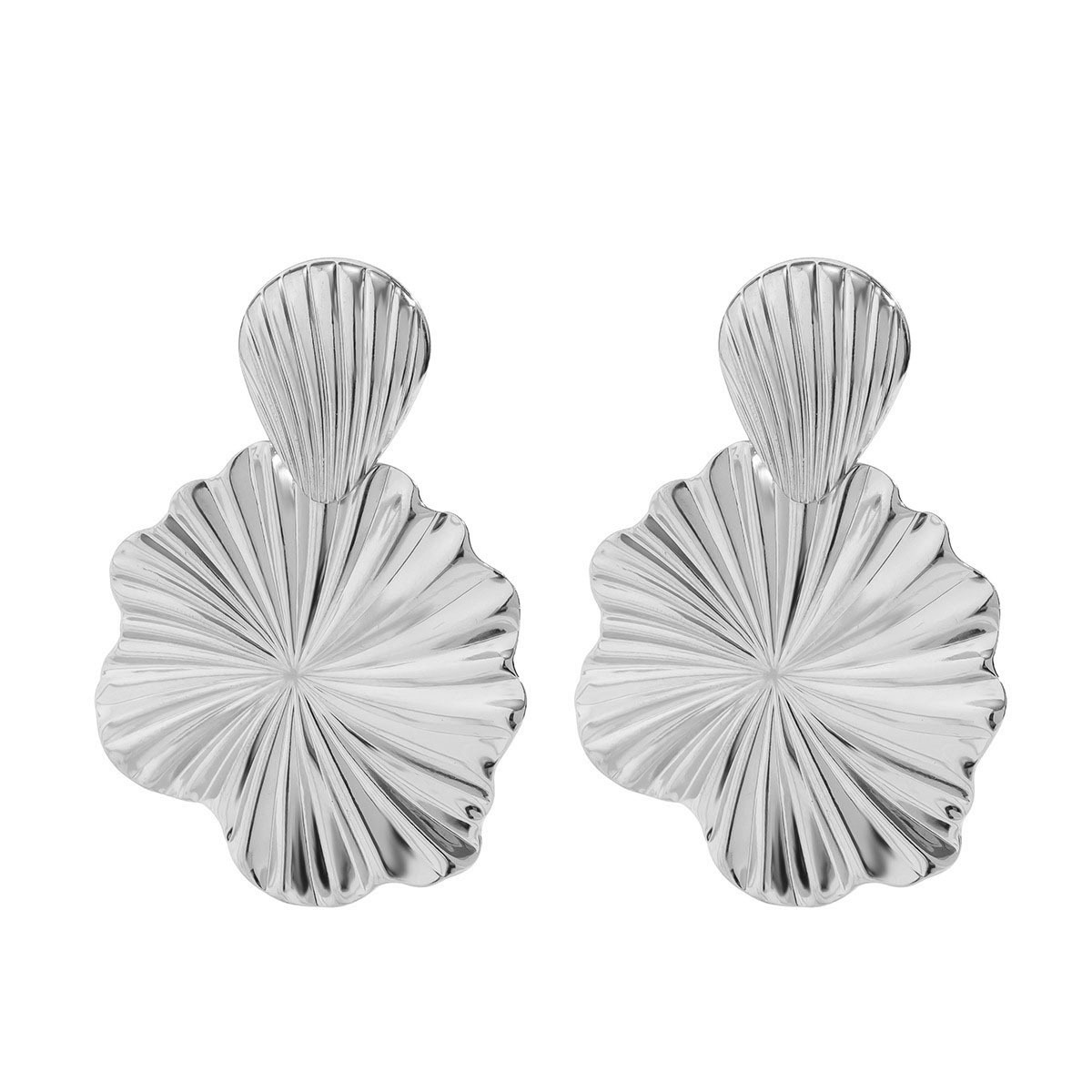 Pendientes plegables metálicos brillantes de diseño de moda transfronterizo, accesorios para las orejas para mujer, joyería retro geométrica con forma de pétalo.