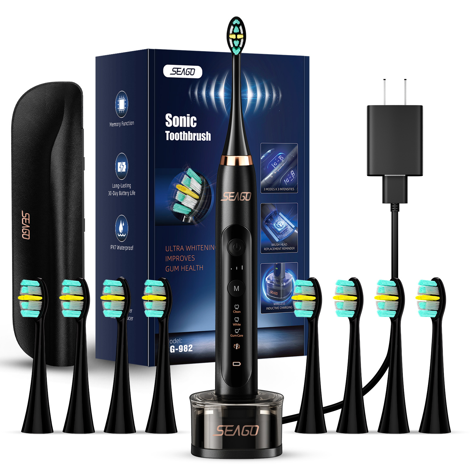 Cross-Border Hot Selling Saijia Sonic Electric Toothbrush Rechargeable Smart Toothbrush Electric Soft Bristles 8 Brush Head Electric Toothbrush