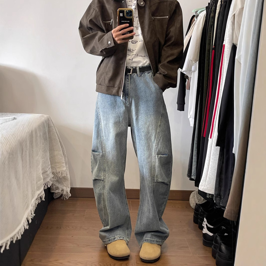 Machete Jeans Men's 2024 Spring and Autumn New American Style Retro Washed Old Deconstructed Straight Leg Long Pants