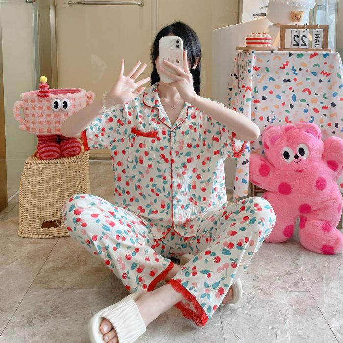 Pijamas de fábrica de fuente de venta al por mayor transfronteriza traje de pantalones de manga corta de verano para mujer