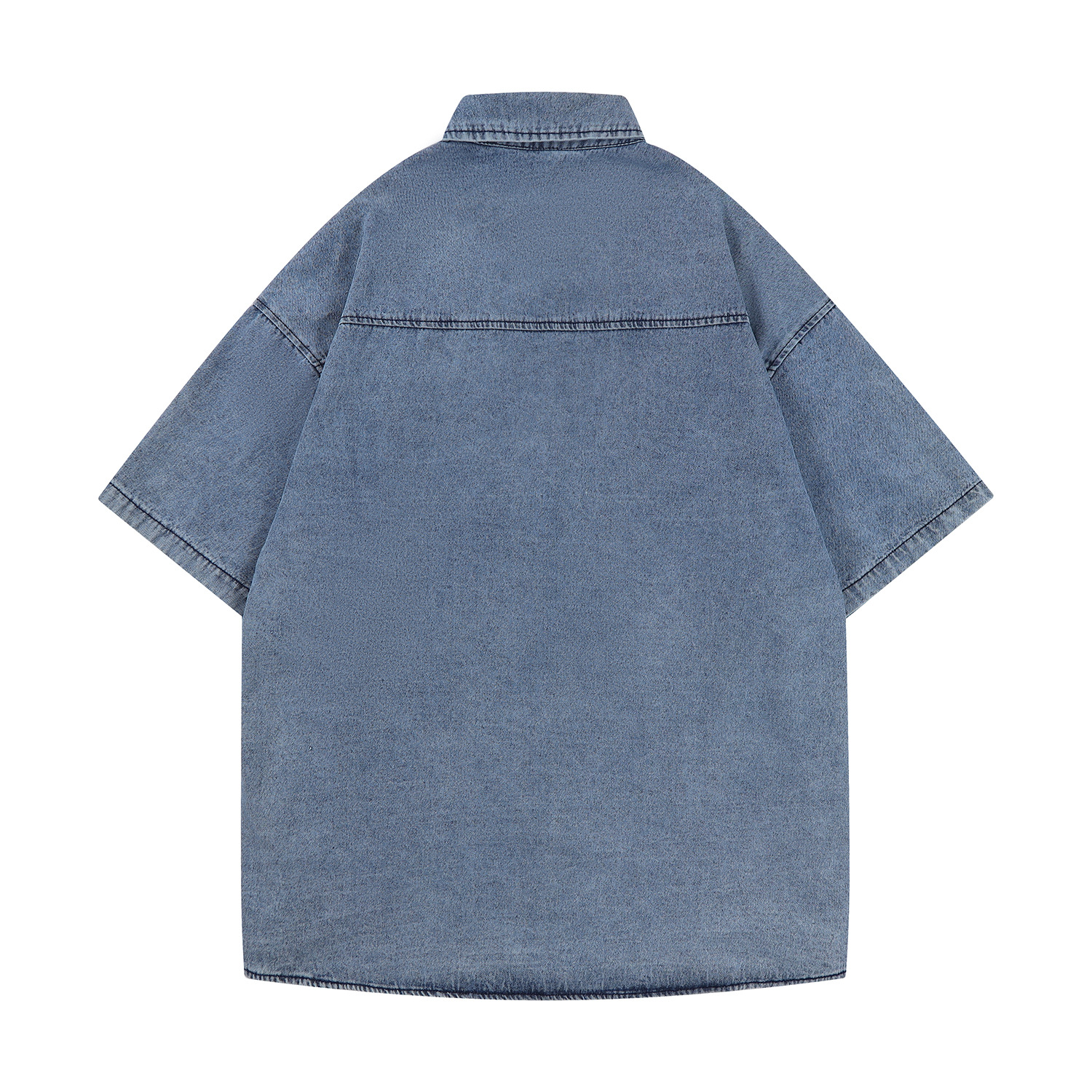 Camisa de manga corta de mezclilla de hombres y mujeres de verano estilo neutro diseño suelto bordado vintage marca de moda casual top