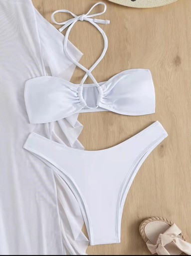 Solid Color Pattern Triangle Cup Bra Cup Women'S Gender Patchwork Design Women's Solid Color Patchwork 3 Piece Set Bikinis