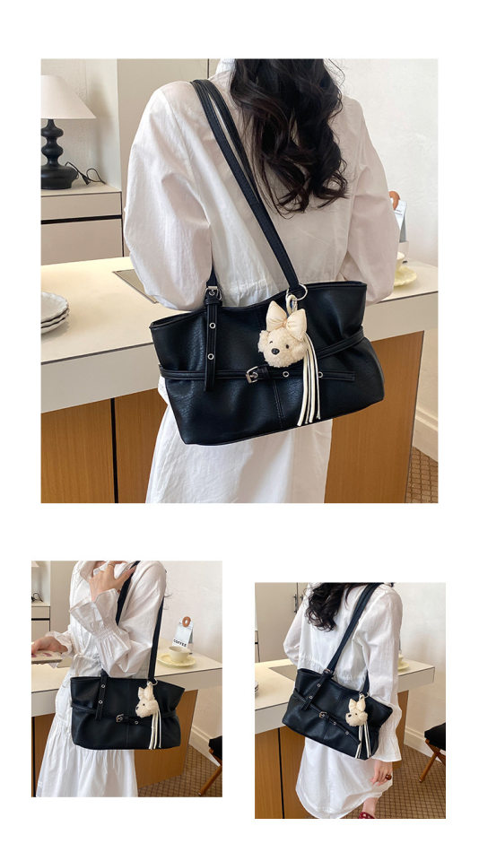 Túi nách nữ dáng hộp ngang phong cách đường phố, túi tote đeo vai đơn giản dung lượng lớn — Bạc không có mặt dây chuyền, Gạo trắng không có mặt dây chuyền, Màu cà phê Không có mặt dây chuyền, Màu hồng không có mặt dây chuyền chi tiết 9