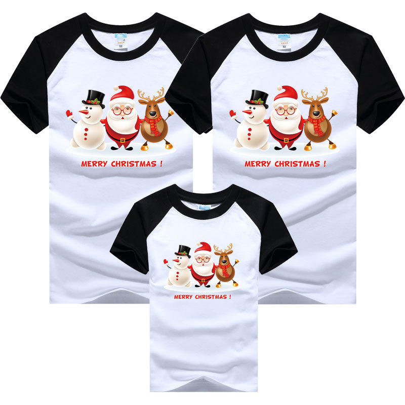 Navidad muñeco de nieve ciervo viejo padre-niño desgaste 2024 nueva moda una familia desgaste manga raglán color a juego manga corta Camiseta