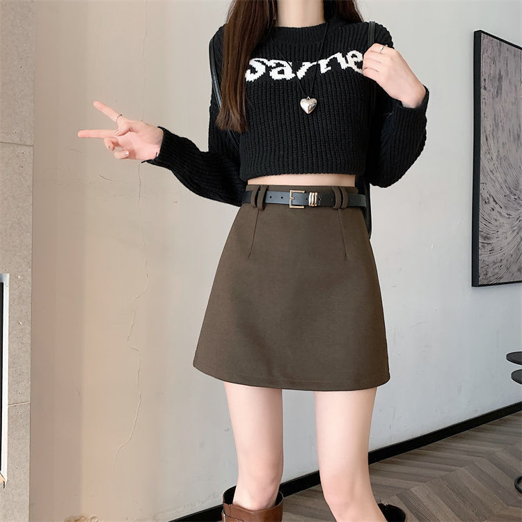 高级纹理设计感加厚毛呢半身裙女冬季新款纯色高腰显瘦a字短裙子|undefined
