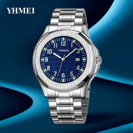 新款手表男士商务不锈钢石英表休闲款表盘防水男生手腕轻薄大表盘