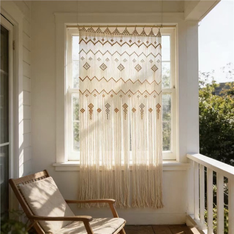 Nordic Ins-Style No-Drill Woven Door Curtain, Tassel Tapestry, Bohemian Partition Curtain for Living Room and Guesthouse Nordic Ins-Style No-Drill Woven Door Curtain, Tassel Tapestry, Bohemian Partition Curtain for Living Room and Guesthouse