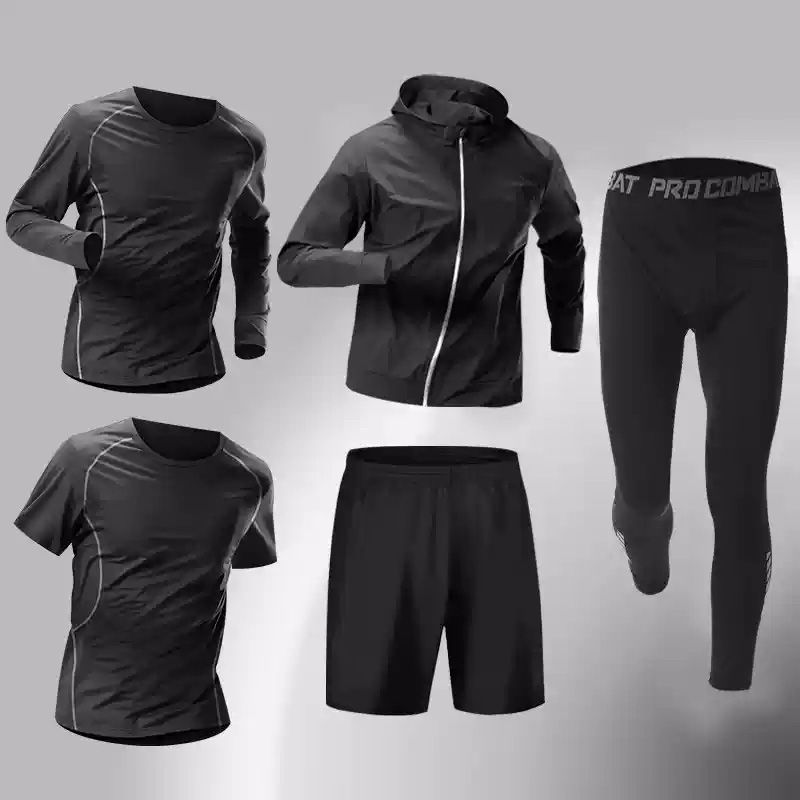 Men's Fitness Clothing Sports Suit Running Basketball Football Training Suit Morning Running Breathable High Elastic Quick Drying Autumn and Winter