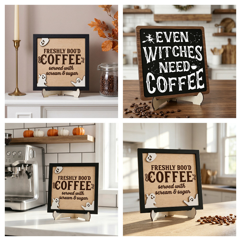 Halloween Simple Style 2D Wooden Photo Frame Ornaments Home Creative Photo Frame Crafts Decorative Painting Photo Frame Ornaments