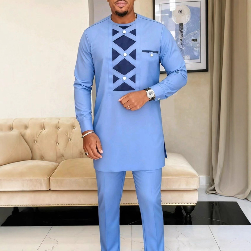 Cross-Border African Men's Suit Long-Sleeve Embroidered 2-Piece Set Men's Casual Suit Elegant Luxury Holiday Suit