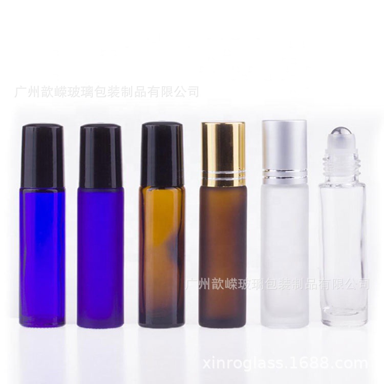 精油钢珠分装瓶 厚壁玻璃直圆瓶 蓝色香氛止汗露瓶10ML棕色滚珠瓶