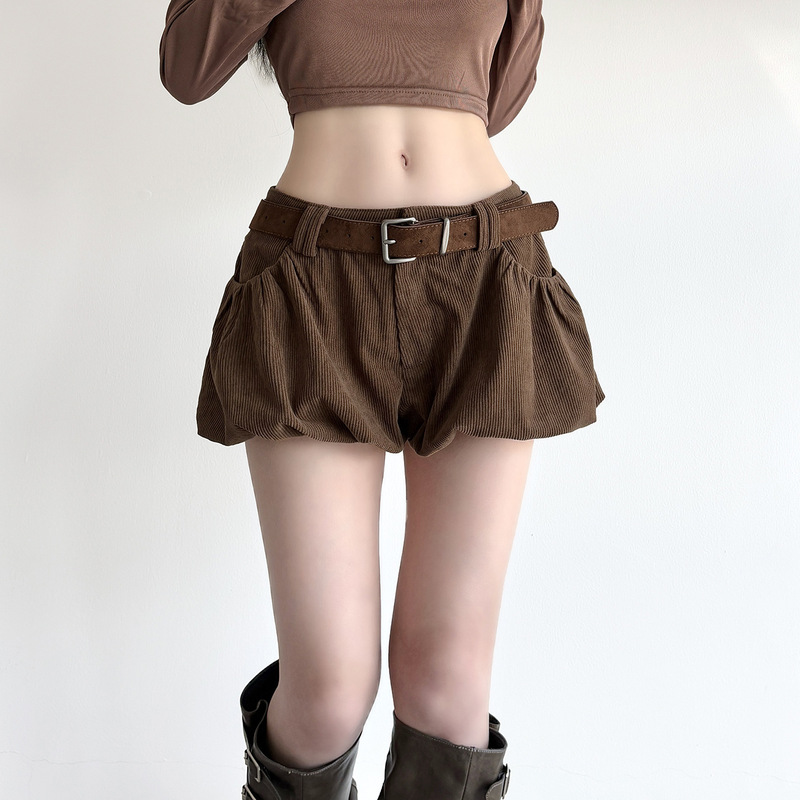 Cross-Border Ins Sweet Girly Style Pure Color Cute Age-Reducing Bud Shorts Retro Daily Versatile Basic Casual Pants