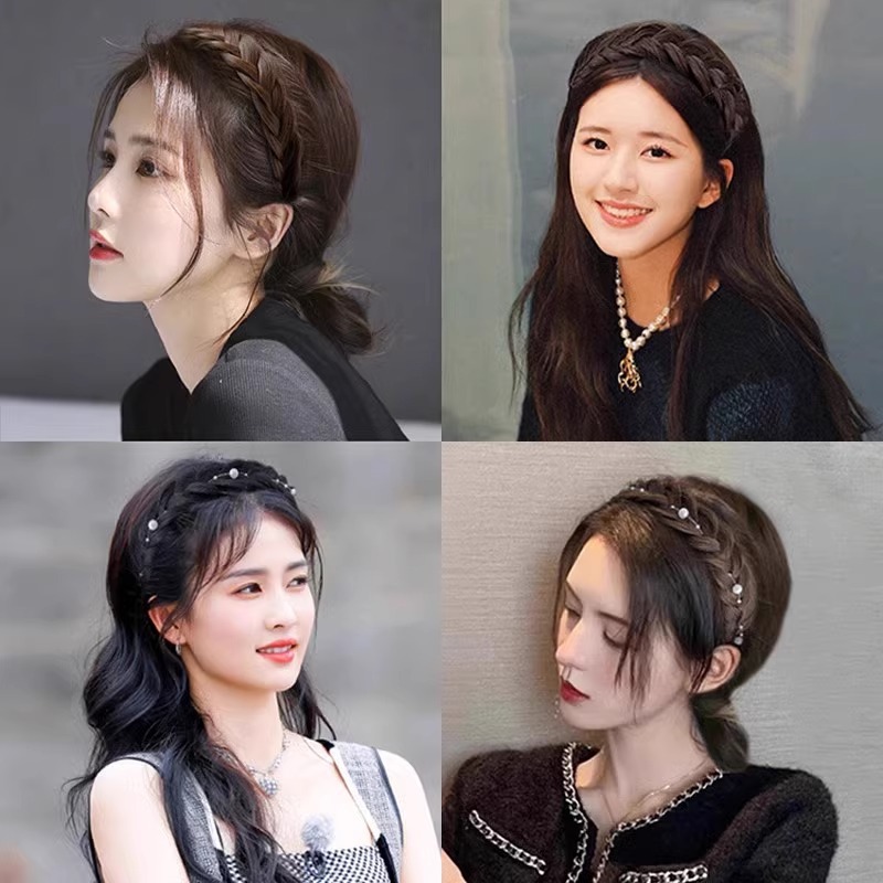 Bandas de cabello para mujeres 2025 nueva peluca de trenza de torsión en un toque de cabello corto bandas de cabello de alta calidad estilo extranjero estilo de moda tarjeta de cabello