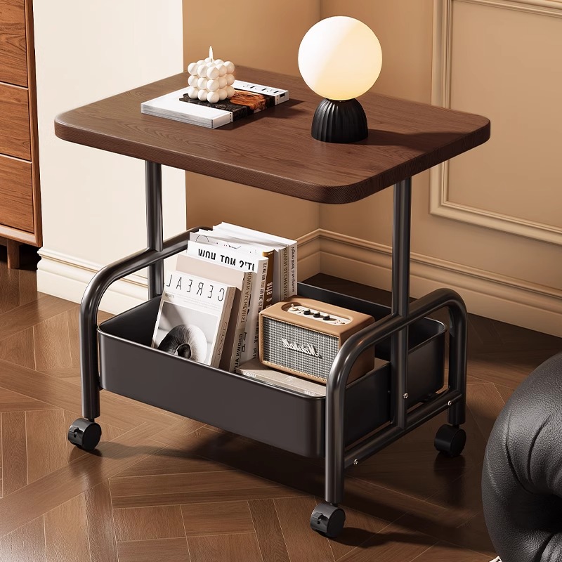 Movable Side Table Trolley Living Room Home Sofa Side Cabinet Small Apartment Coffee Table Bedside Table Storage Rack Small Table