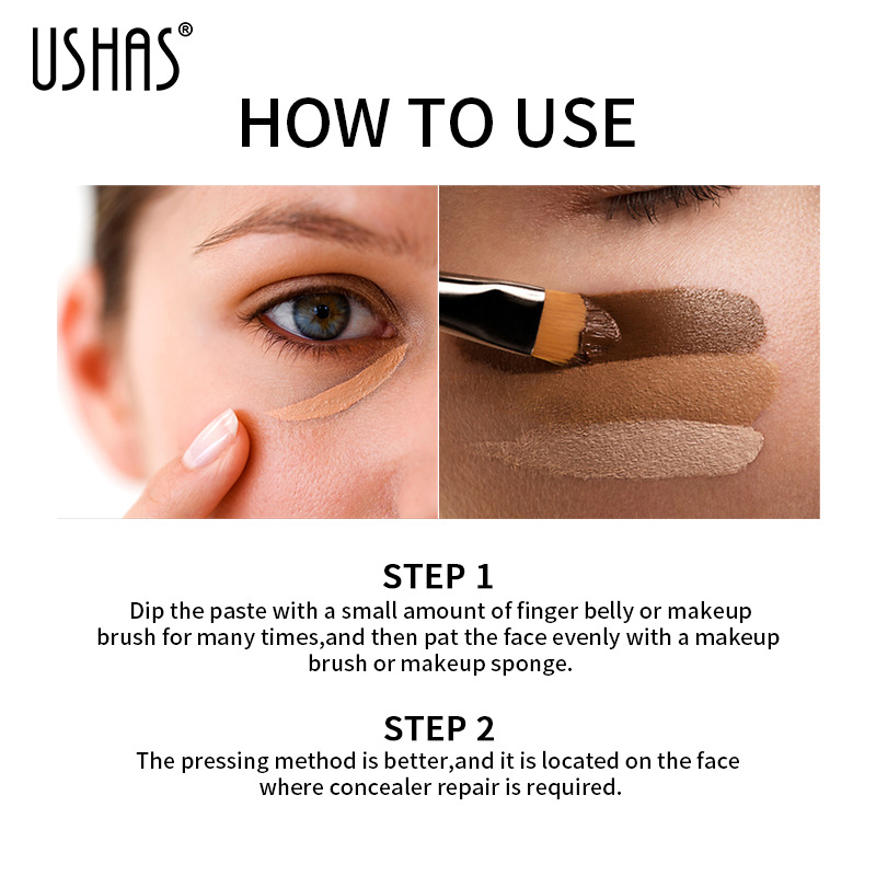 USHAS Cross-border maquillaje corrector de 6 colores paleta base impermeable ilumina el tono de la piel para una retención duradera