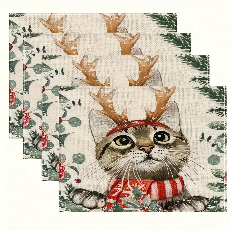 Transfronterizos lino almohadilla de mesa Aliexpress TEMU Amazon almohadilla de mesa cuadrada búfalo rojo almohadilla de Navidad Día de la Independencia