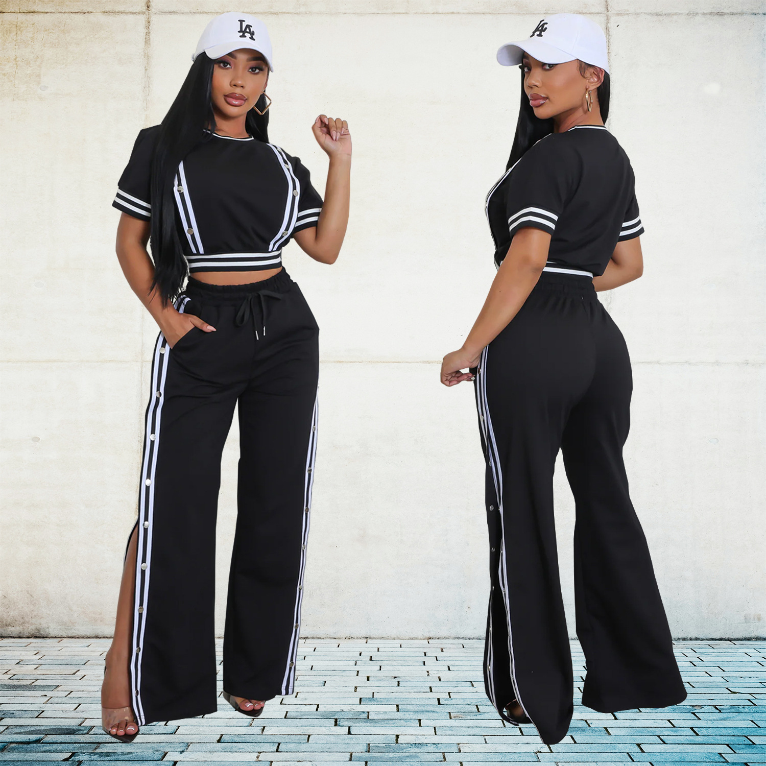 C7255 AliExpress transfronterizo Amazon Moda europea y americana Moda femenina Trend Pantalones casuales sueltos de pierna ancha Traje de dos piezas