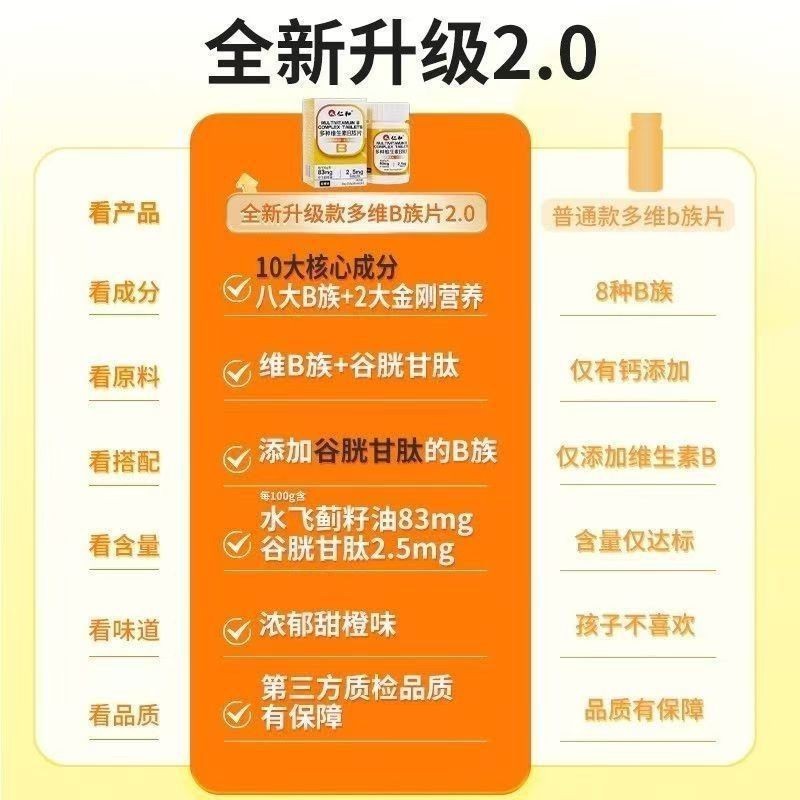 仁和牌多种维生素B族片60粒谷胱甘肽水飞蓟成人熬夜烟酸生物素|undefined