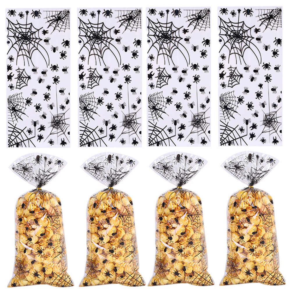 50个装万圣节黑色蜘蛛网OPP平口袋 曲奇饼干包装袋糖果伴手礼品袋