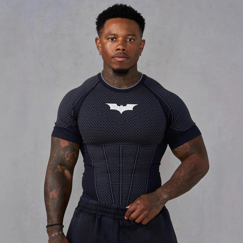 Youngla Co-Branded Batman New Men's Tight T-Shirt Jogger Sports Fitness Running Training Quick-Drying Short-Sleeved