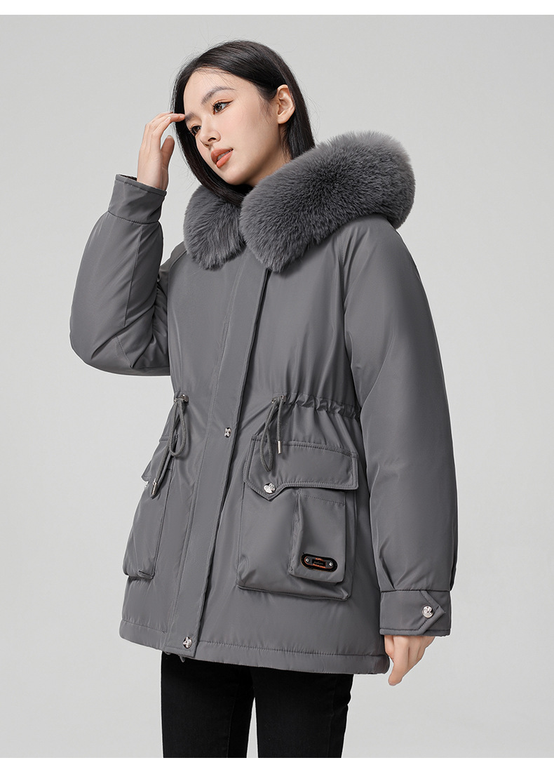 Cross border clothing with padding thickening to overcome women's short 2024 winter new style big fur collar slim fit_voghion.com