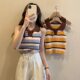 Lapel pullover sleeveless striped sweater for Women summer thin short design tied rope strap small top for women