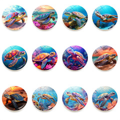 Seascape Turtle Refrigerator Magnet Crystal Glass Soft Magnetic Whiteboard Sticker Magnetic Decal Home Decor Gift 25mm