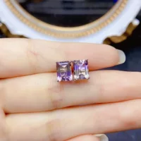 Новые серьги-гвоздики с натуральным аметистом S925, серебро, инкрустированный основной камень 7*9 мм, универсальные модные популярные женские украшения оптом