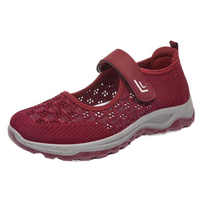 Zapatos de mujer, nuevo estilo de verano, zapatos de malla transpirable, zapatos de tela estilo Pekín para mujer, zapatos para caminar para mujeres de mediana edad y mayores, zapatos de mamá con suela blanda, venta al por mayor