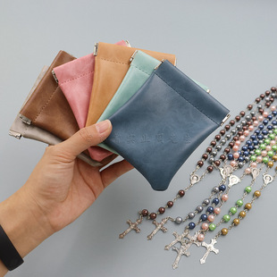Craft Gift vintage soft leather packaging bag automatic closed shrapnel storage bag portable earphone data cable storage bag
