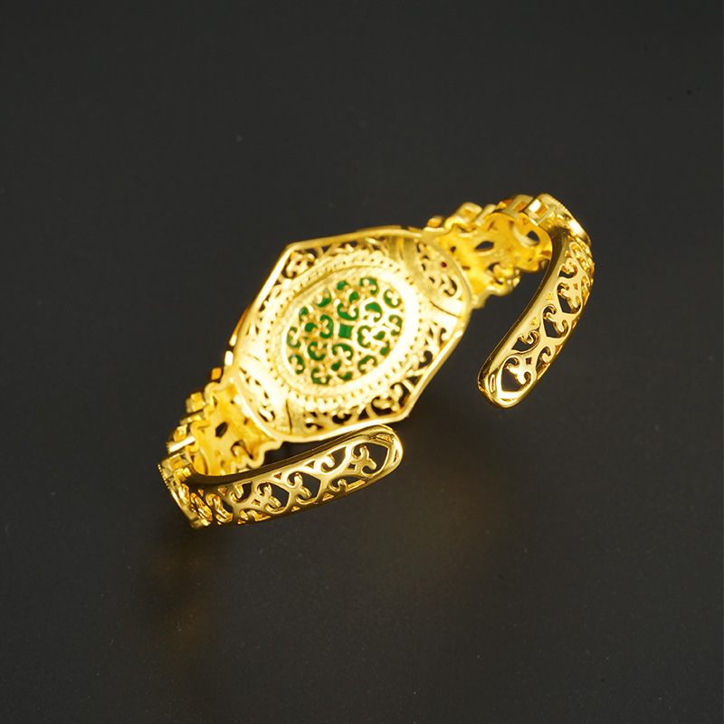 Patrón de oro de arena antigua abertura pulsera de medula de jade estilo palacio retro esmalte estilo nacional joyería en vivo caliente