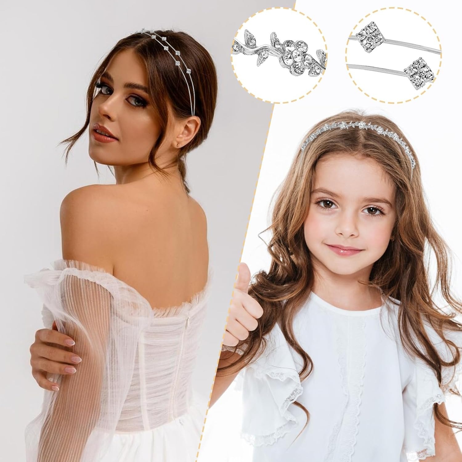 Diadema de diamantes de imitación de venta caliente de comercio exterior, diadema delgada de una fila, traje de cuatro piezas de sentido avanzado, accesorios para la cabeza de boda elegantes y versátiles